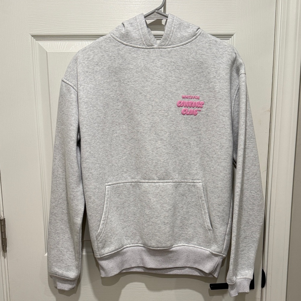 White Fox Boutique Gray Hoodie with Pink Logo